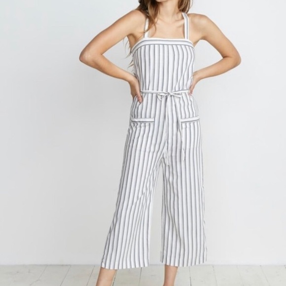 Marine Layer Pants - Marine Layer Blue and White Striped Jumpsuit XS